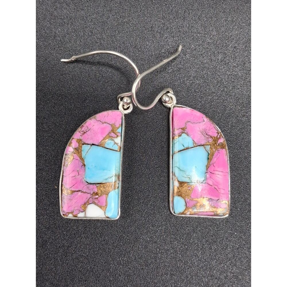 Cotton Candy Turquoise Dangle Earrings, Sterling Silver, Modern Southwest Design
